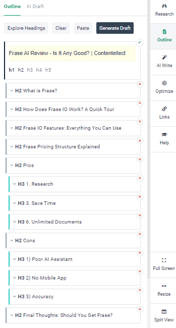 Picture7 outline for Frase.io review article