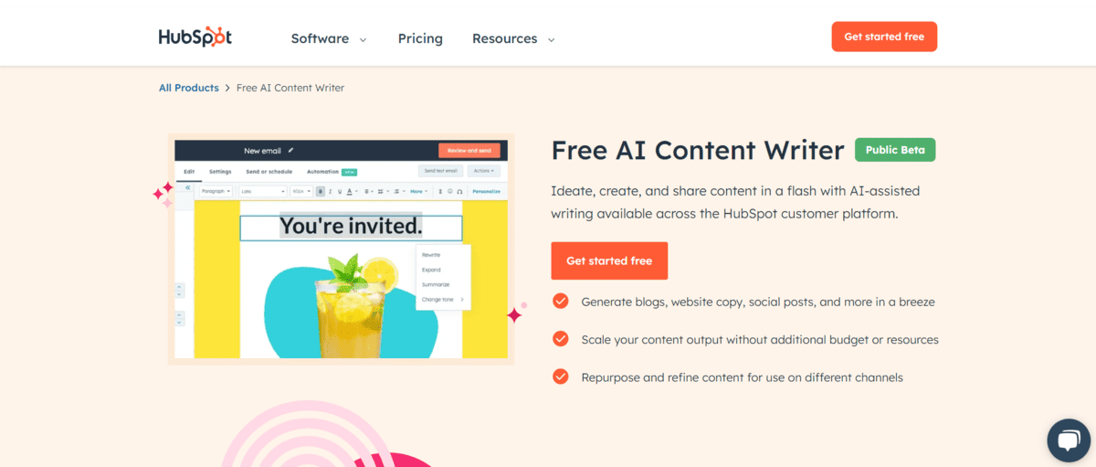 Screenshot 2024-01-31 145523 HubSpot’s AI content writer - Free AI Content Writing Tools